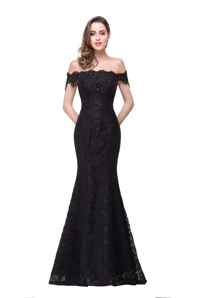 Vestidos de dama de honor con hombros descubiertos y encaje de sirena hasta el suelo