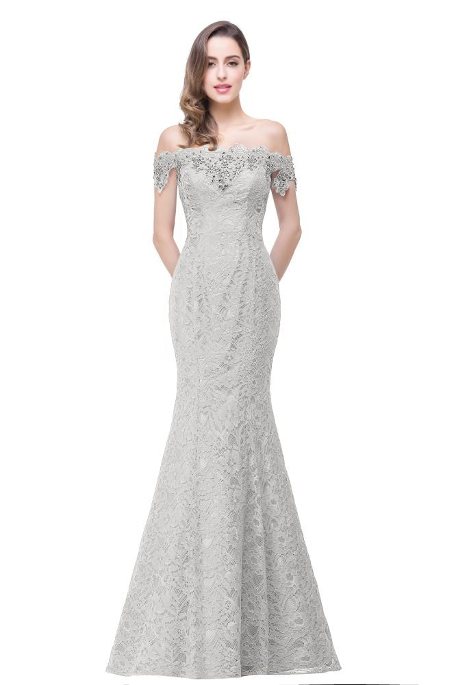 Vestidos de dama de honor con hombros descubiertos y encaje de sirena hasta el suelo