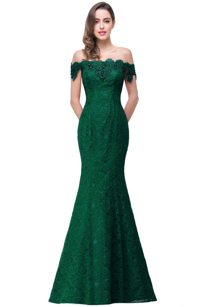 Vestidos de dama de honor con hombros descubiertos y encaje de sirena hasta el suelo