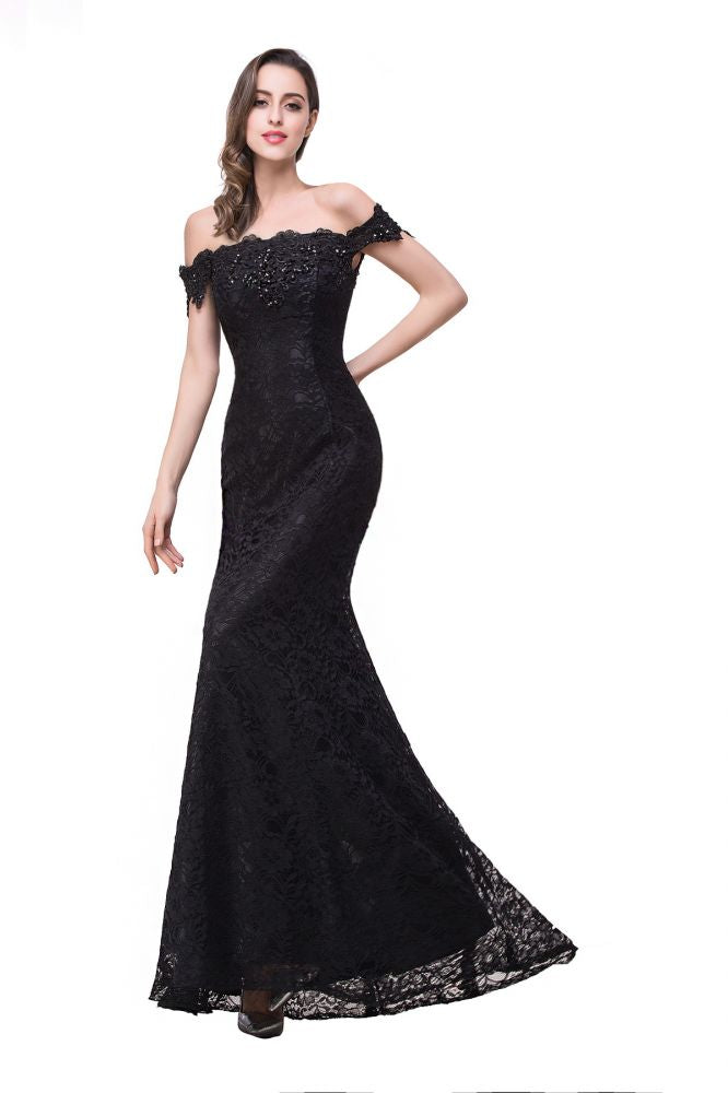 Vestidos de dama de honor con hombros descubiertos y encaje de sirena hasta el suelo