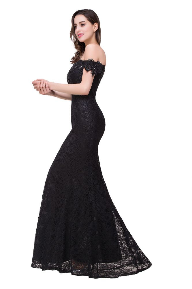 Vestidos de dama de honor con hombros descubiertos y encaje de sirena hasta el suelo