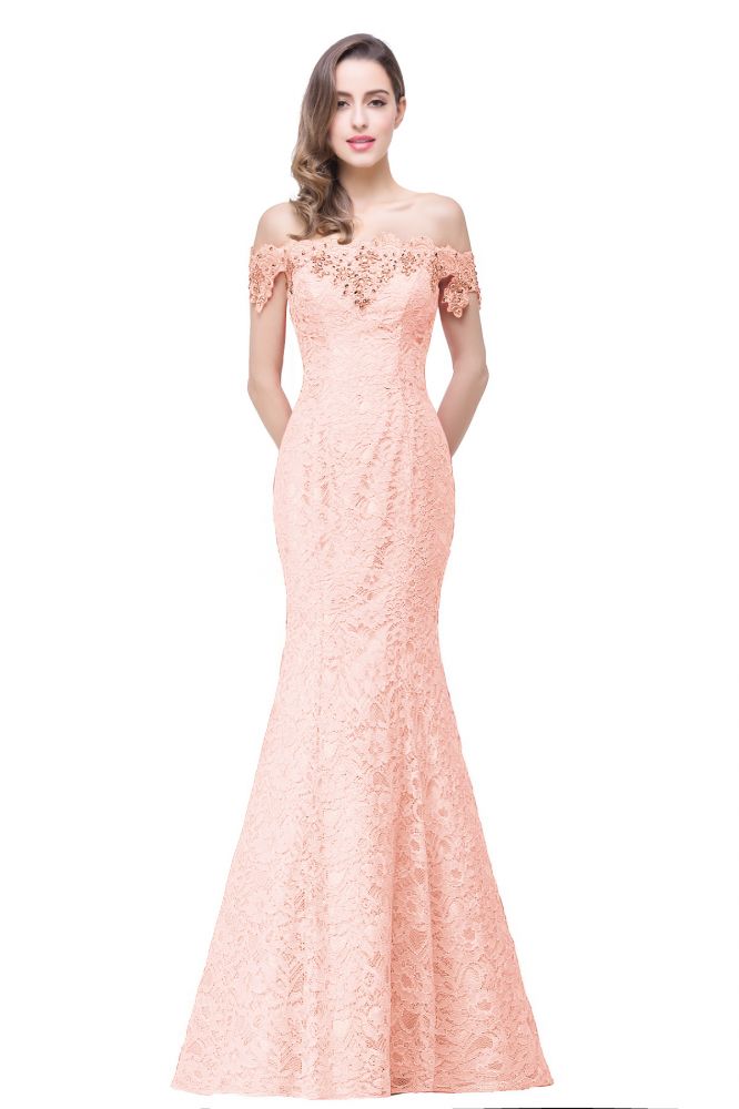 Vestidos de dama de honor con hombros descubiertos y encaje de sirena hasta el suelo