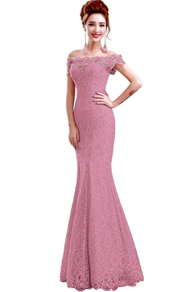 Vestidos de dama de honor con hombros descubiertos y encaje de sirena hasta el suelo