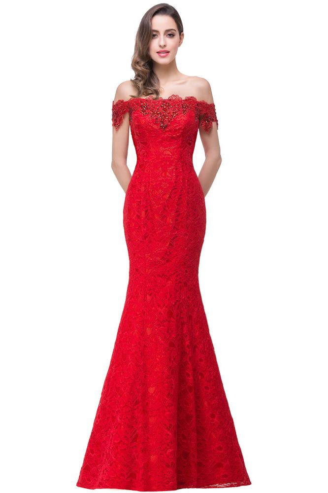 Vestidos de dama de honor con hombros descubiertos y encaje de sirena hasta el suelo