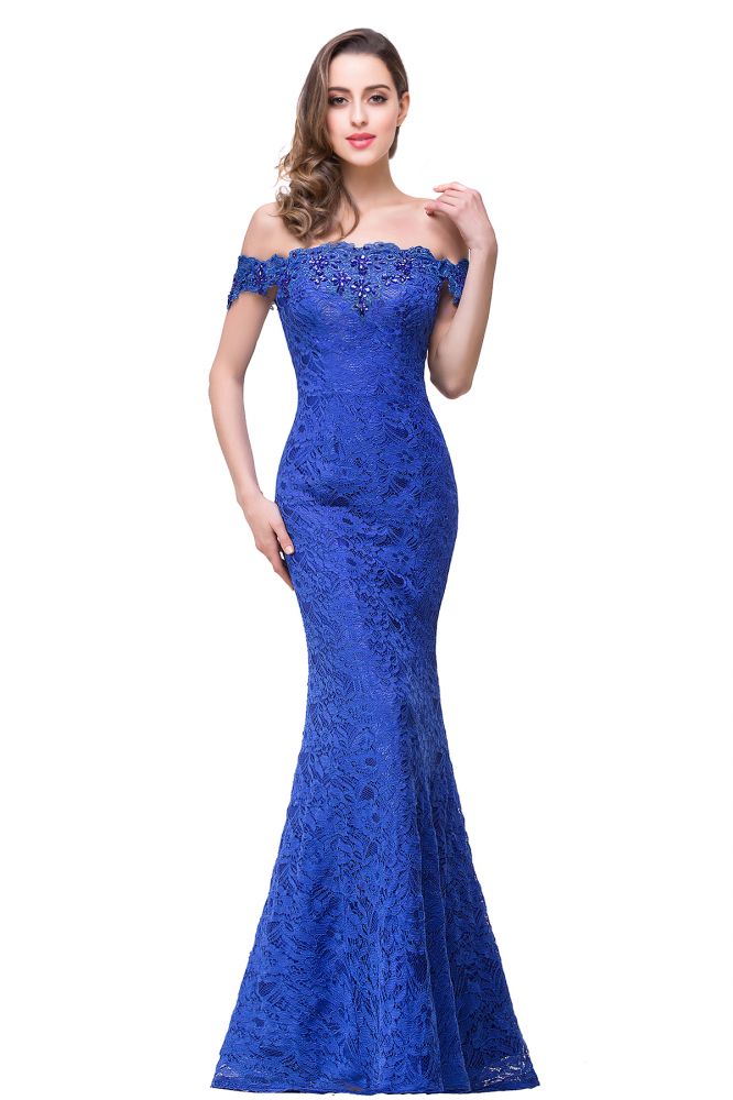 Vestidos de dama de honor con hombros descubiertos y encaje de sirena hasta el suelo