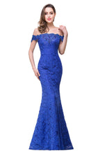 Vestidos de dama de honor con hombros descubiertos y encaje de sirena hasta el suelo