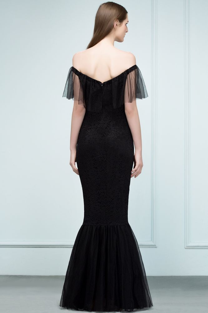 Vestidos de fiesta de tul con encaje de sirena y hombros descubiertos hasta el suelo