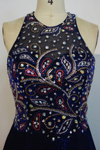 Floor Length Sequined A-line Crew Sleeveless Crystal Beading Prom Dresses
