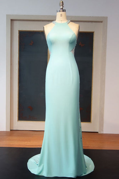 Vestidos de fiesta largos hasta el suelo con escote halter y espalda con lentejuelas