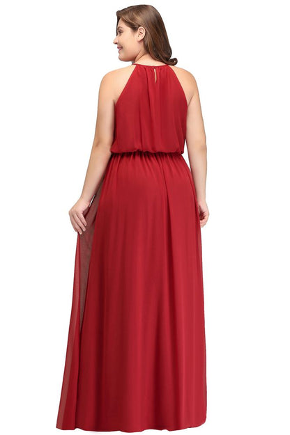 Floor Length Sleeveless A-Line Straps Plus size Evening Dresses with Ruffles