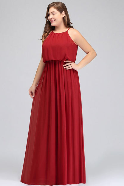 Floor Length Sleeveless A-Line Straps Plus size Evening Dresses with Ruffles