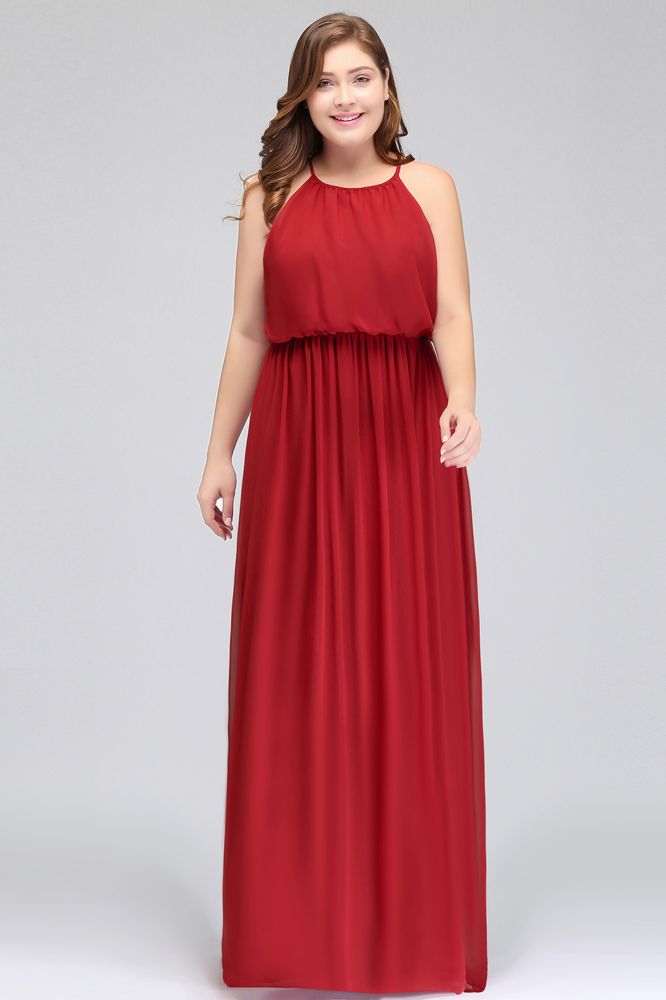 Floor Length Sleeveless A-Line Straps Plus size Evening Dresses with Ruffles