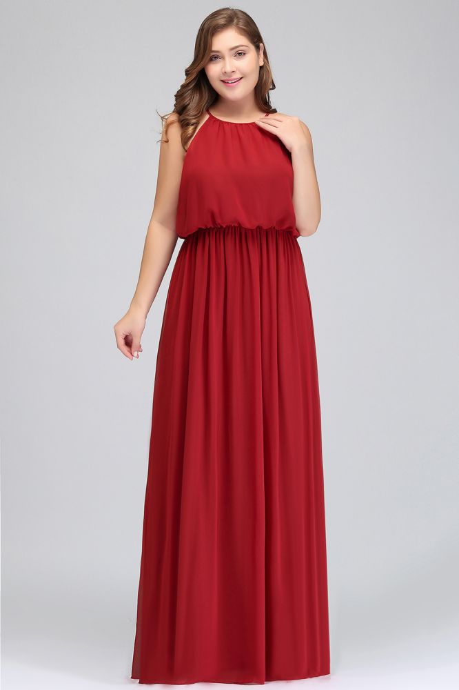 Floor Length Sleeveless A-Line Straps Plus size Evening Dresses with Ruffles