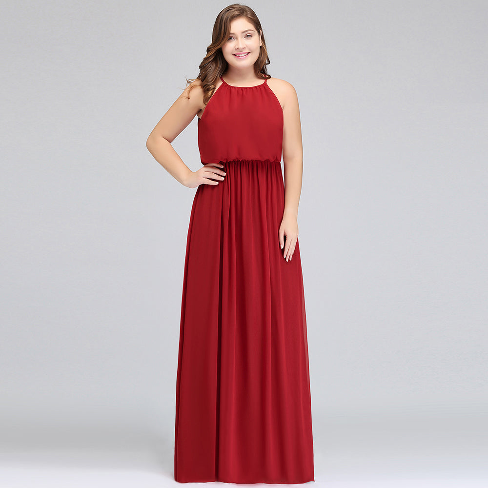 Floor Length Sleeveless A-Line Straps Plus size Evening Dresses with Ruffles