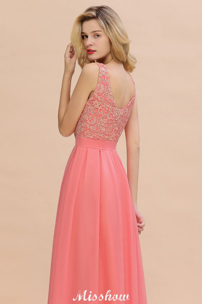 Floral Lace A-line Simple Wedding Dress Sleeveless Maxi Bridesmaid Dress
