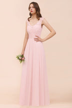 Vestido de dama de honor con encaje floral, color rosa, corte A, para fiesta de boda
