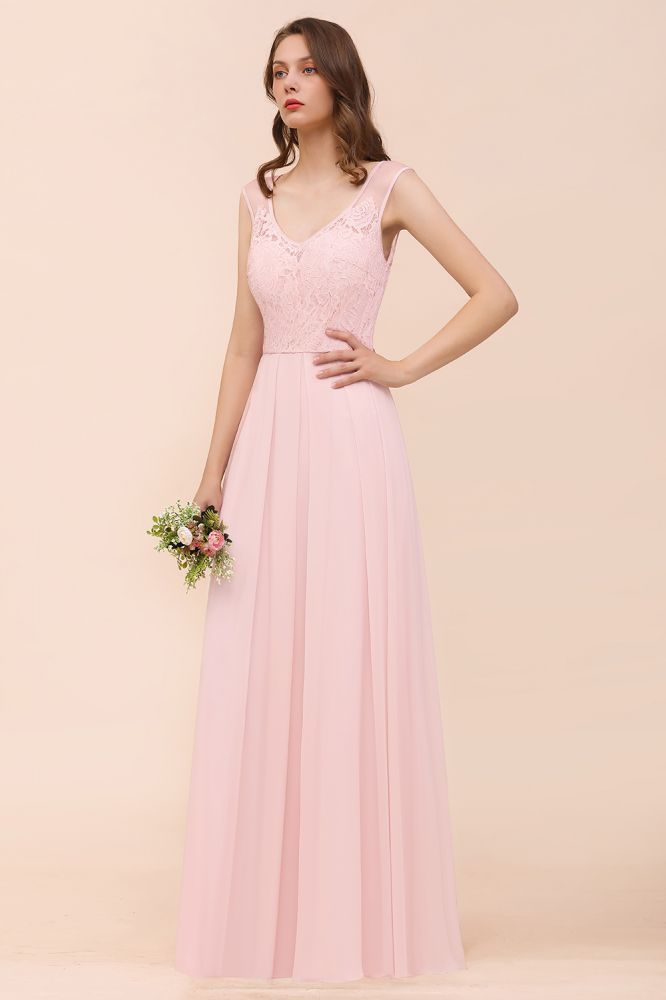 Vestido de dama de honor con encaje floral, color rosa, corte A, para fiesta de boda