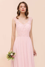 Vestido de dama de honor con encaje floral, color rosa, corte A, para fiesta de boda