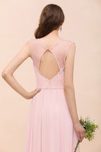 Vestido de dama de honor con encaje floral, color rosa, corte A, para fiesta de boda