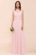 Vestido de dama de honor con encaje floral, color rosa, corte A, para fiesta de boda