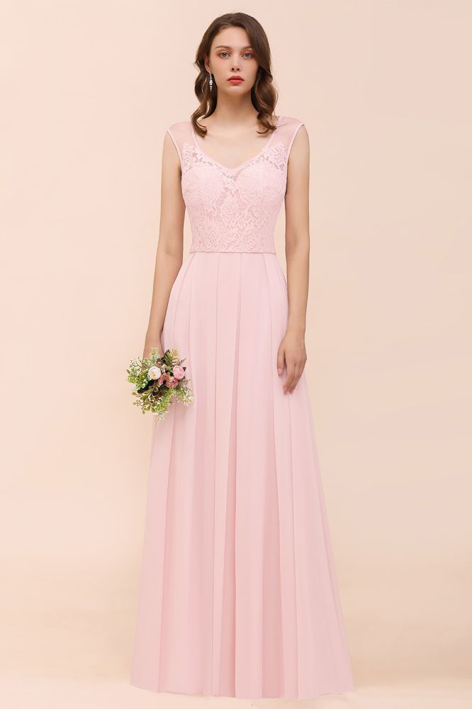 Vestido de dama de honor con encaje floral, color rosa, corte A, para fiesta de boda