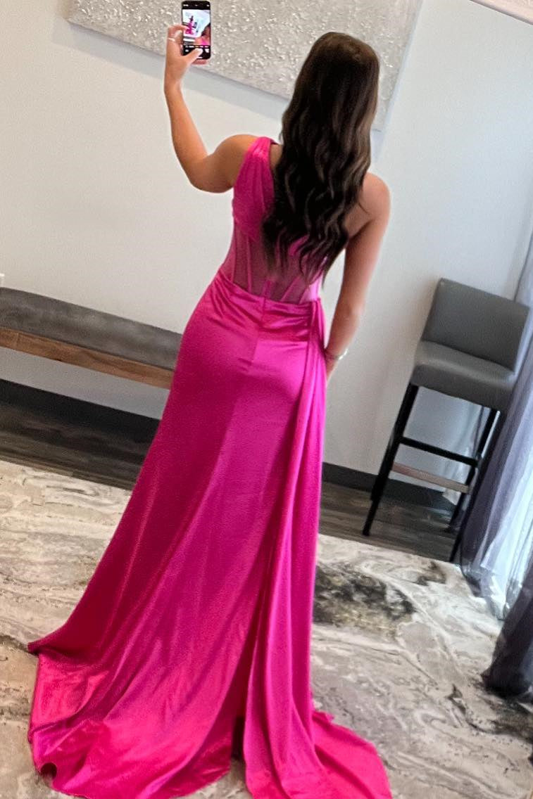 Valerie | Langes Ballkleid aus Satin mit One-Shoulder-Träger und Plissee