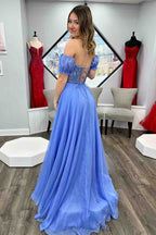 Schulterfreies A-Linien-Ballkleid aus Chiffon mit Applikationen und Schnürung 