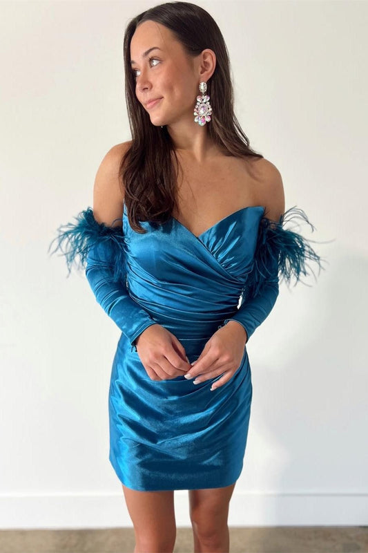 Rosalyn | Vestido de fiesta de satén sin tirantes y mangas largas