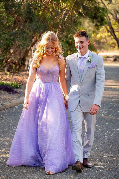 Skyler | Vestido de fiesta de tul con lunares y escote en forma de corazón en A