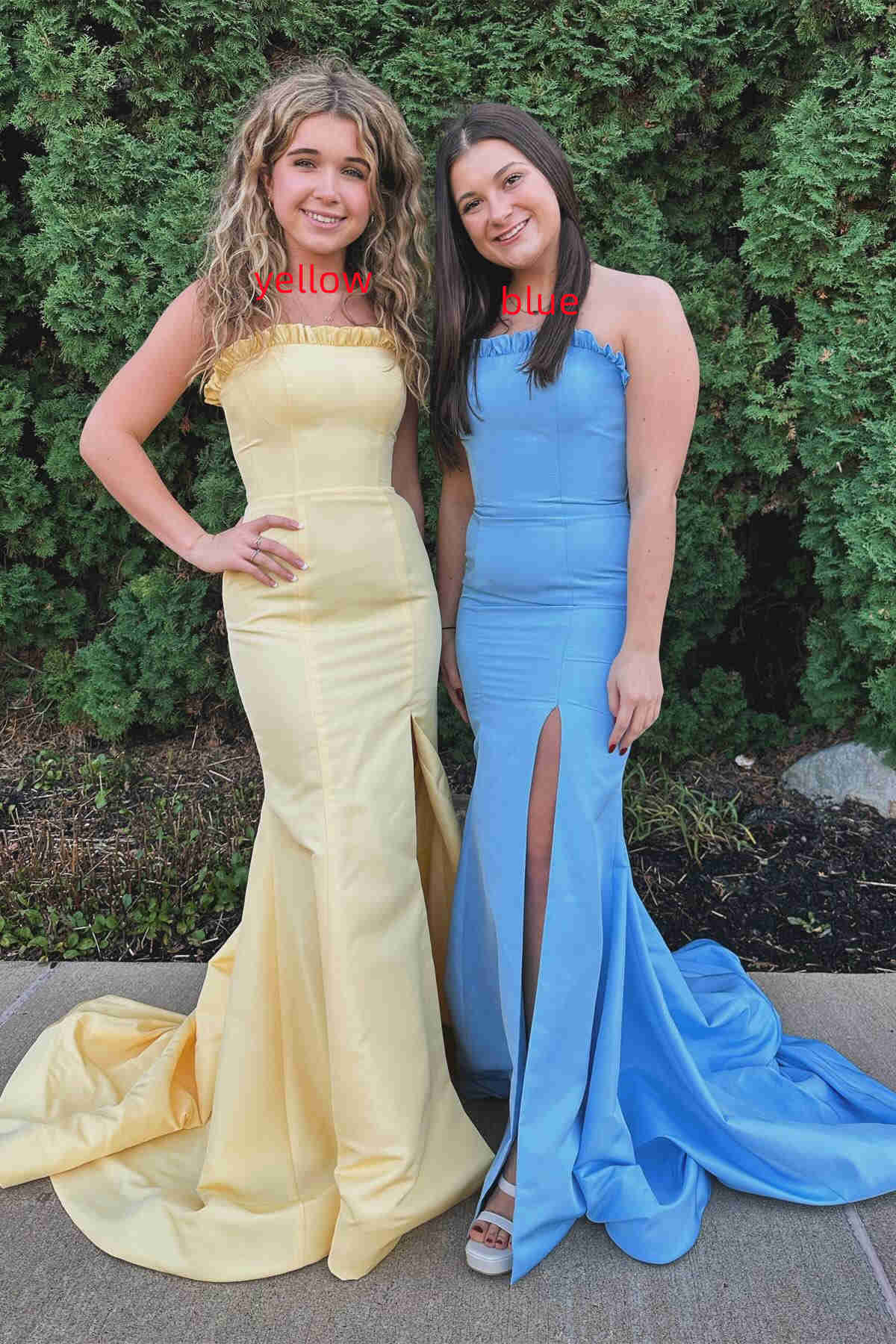 Denver | Trägerloses, langes Ballkleid im Meerjungfrauen-Stil mit Maganta-Rüschen