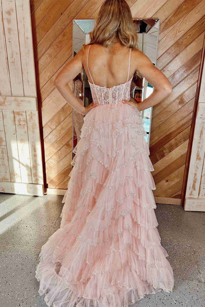 Abbie | Schwarzes Ballkleid aus Netzstoff mit Cut-outs und Pailletten