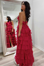 Vestido de fiesta con escote halter, escote en forma de cerradura, volantes y abertura