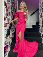 Gail | Vestido de noche largo fucsia de corte sirena con un hombro y abertura