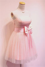 Vestidos de fiesta cortos, sencillos y femeninos, sin tirantes, en color rosa, PG034