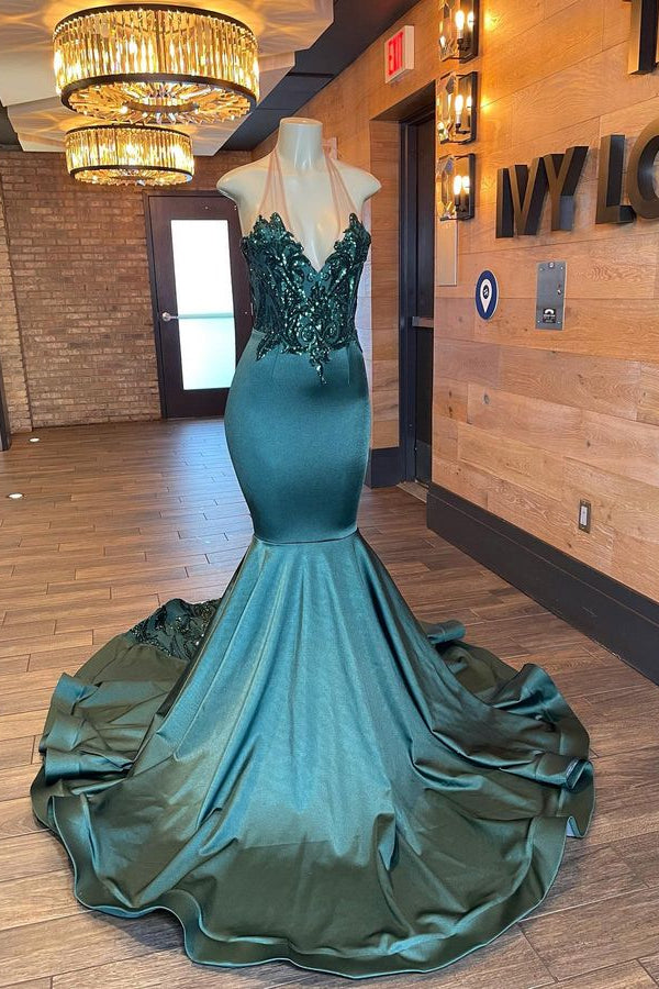 Glamorou – Ärmelloses Meerjungfrau-Ballkleid mit V-Ausschnitt und Neckholder und Perlenverzierung