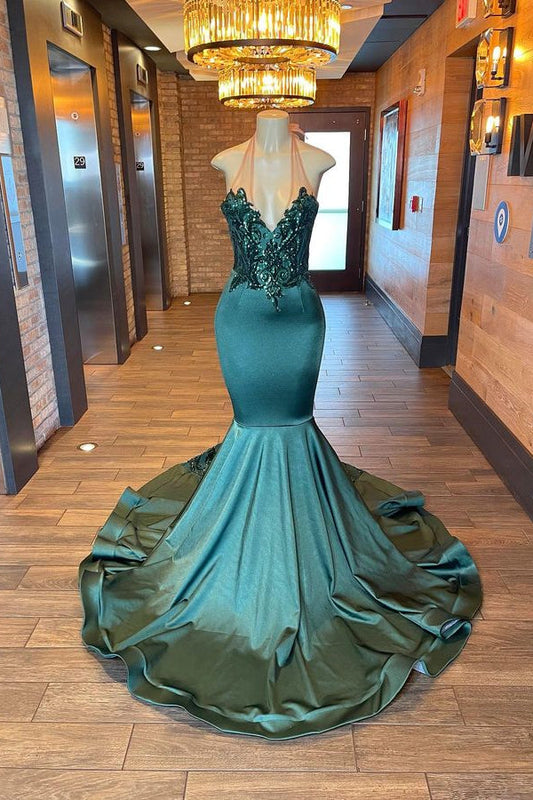 Glamorou – Ärmelloses Meerjungfrau-Ballkleid mit V-Ausschnitt und Neckholder und Perlenverzierung