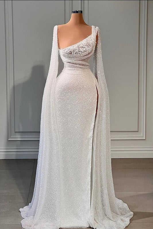 Glamouröse A-Linie Pailletten Split Brautkleider mit Perlen