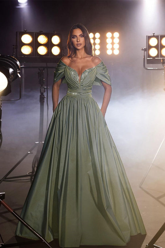 Glamouröses, langes, schulterfreies, mit Perlen besetztes, paillettenbesetztes A-Linien-Ballkleid in Altrosa