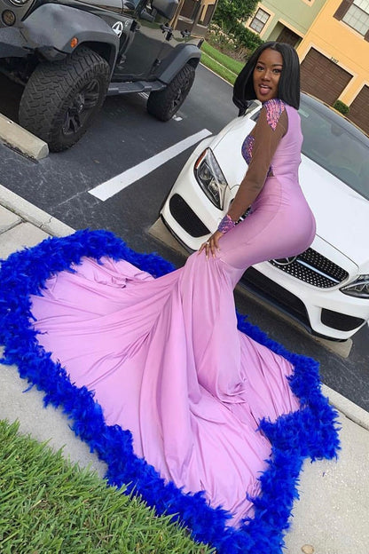 Glamouröses langes Meerjungfrau-Ballkleid aus Spitzensatin mit langen Ärmeln