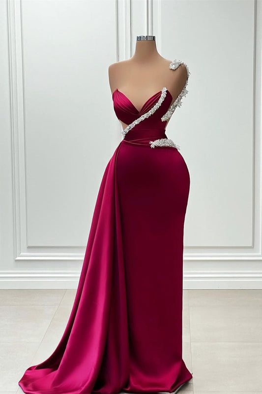 Glamouröses langes Meerjungfrau-Abendkleid mit einer Schulter und Perlen