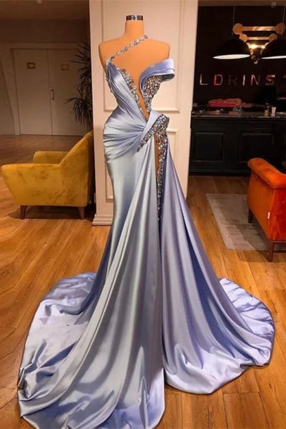 Glamorous Long Off-the-shoulder Lace Sequined Prom Dress With Slit