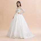 Vestido de novia glamuroso de manga larga con apliques de encaje blanco/marfil y cuentas
