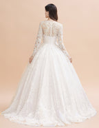 Vestido de novia glamuroso de manga larga con apliques de encaje blanco/marfil y cuentas