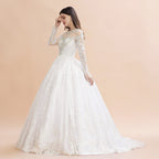 Vestido de novia glamuroso de manga larga con apliques de encaje blanco/marfil y cuentas