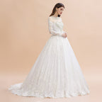 Vestido de novia glamuroso de manga larga con apliques de encaje blanco/marfil y cuentas