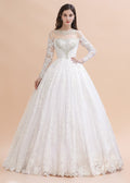 Vestido de novia glamuroso de manga larga con apliques de encaje blanco/marfil y cuentas
