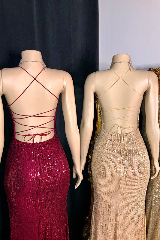 Glamouröses, ärmelloses, langes Meerjungfrau-Ballkleid mit Spaghettiträgern