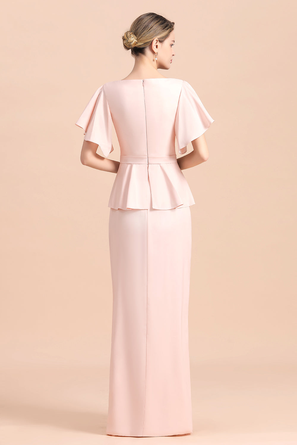 Glamouröses Kleid für die Brautmutter mit V-Ausschnitt, Schlitz vorne und Perlenbesatz