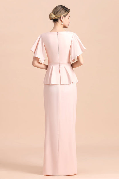 Glamouröses Kleid für die Brautmutter mit V-Ausschnitt, Schlitz vorne und Perlenbesatz