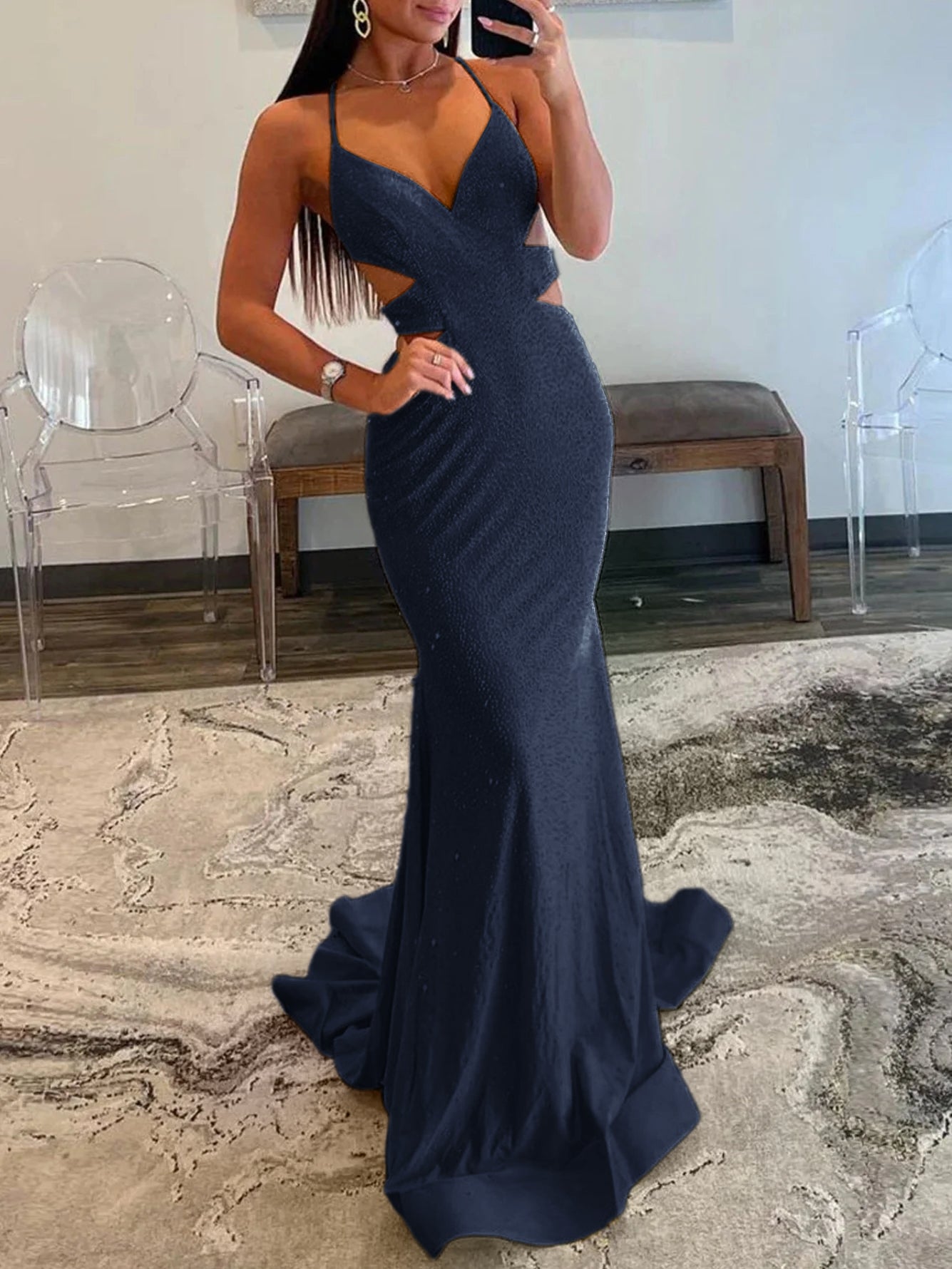 Glint | Vestidos de fiesta largos con lentejuelas amarillas, escote en V y corte sirena brillante